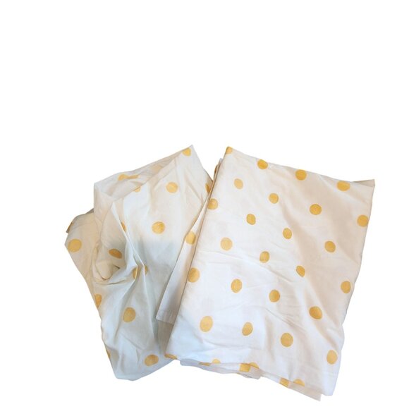 The Land Of Nod Twin Fitted & Flat Sheet Yellow Polka Dot Print Cotton - Picture 1 of 3